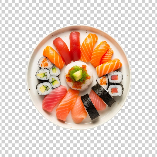 PSD gratuito sushi y rollos japoneses hechos con pescado fresco y arroz sobre un fondo transparente