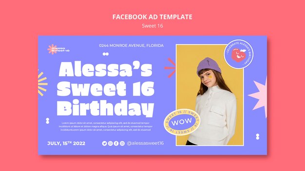 Sweet 16 modello promozionale di social media con stelle