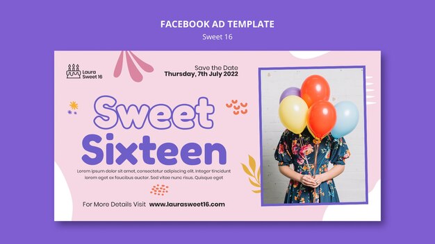 Sweet 16 viering social media promo sjabloon met bladeren
