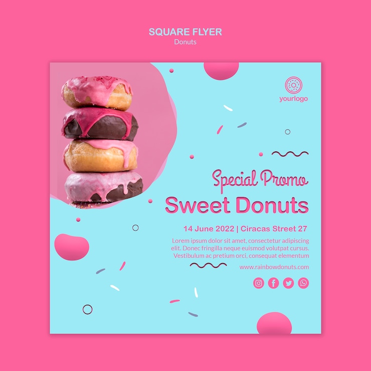 PSD Gratis sweet pile of doughnuts square flyer