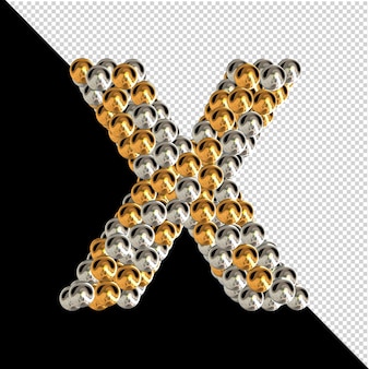 Symbool gemaakt van gouden en zilveren bollen op een transparante achtergrond. 3d-hoofdletter x
