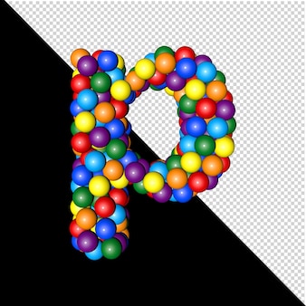 Symbool uit de verzameling letters gemaakt van ballen van regenboogkleuren op een transparante achtergrond. 3d-letter p
