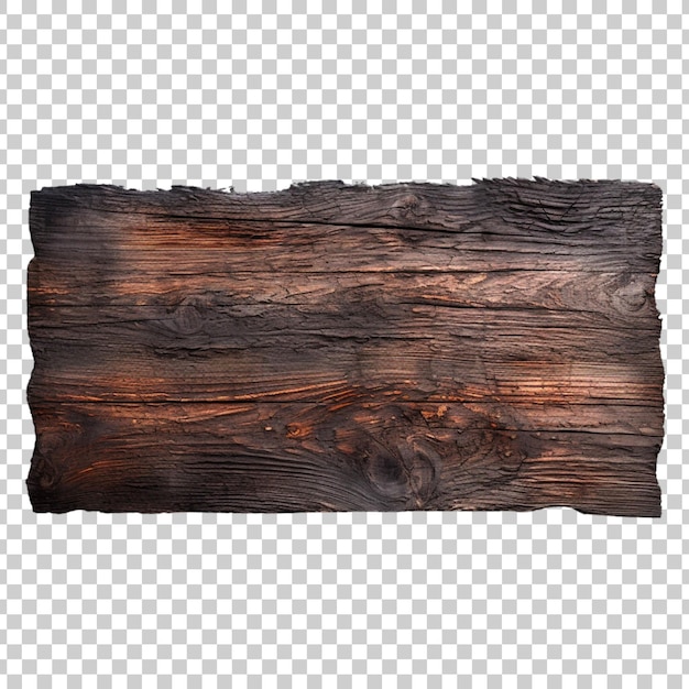 Tabla de madera oscura sobre un fondo transparente