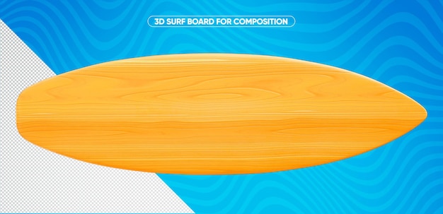 Tabla de surf de madera amarilla para composición.