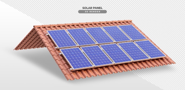 Tableros de energía solar en el techo de la casa en renderizado realista 3d