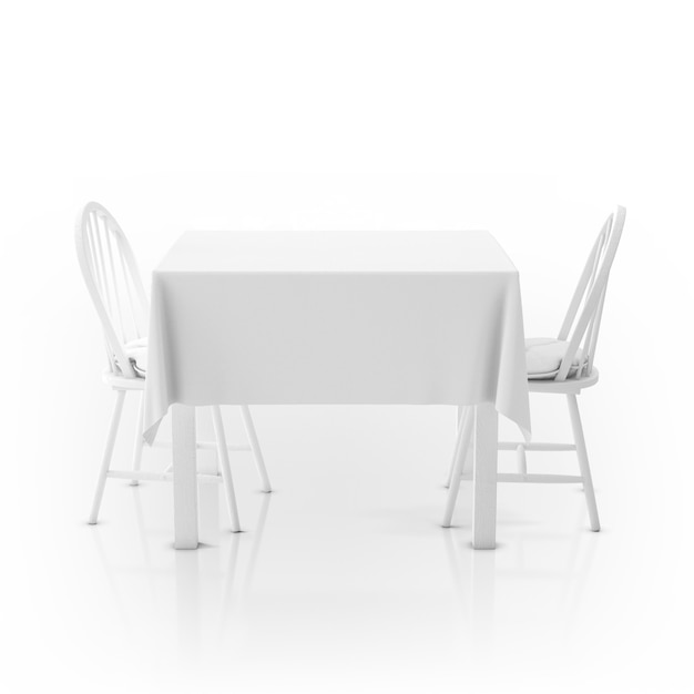 Tafel met tafelkleed en twee stoelen