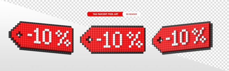 Gratis PSD tag procent 10 in pixelart 3d render met transparante achtergrond