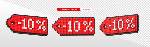 Tag procent 10 in pixelart 3d render met transparante achtergrond