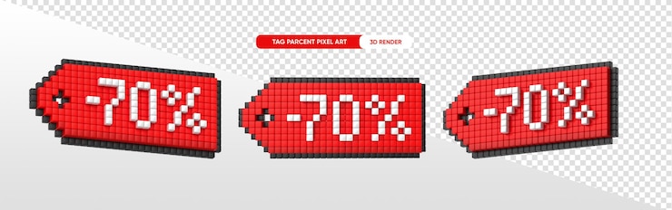 Gratis PSD tag procent 10 in pixelart 3d render met transparante achtergrond
