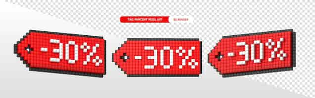 Gratis PSD tag procent 30 in pixelart 3d render met transparante achtergrond