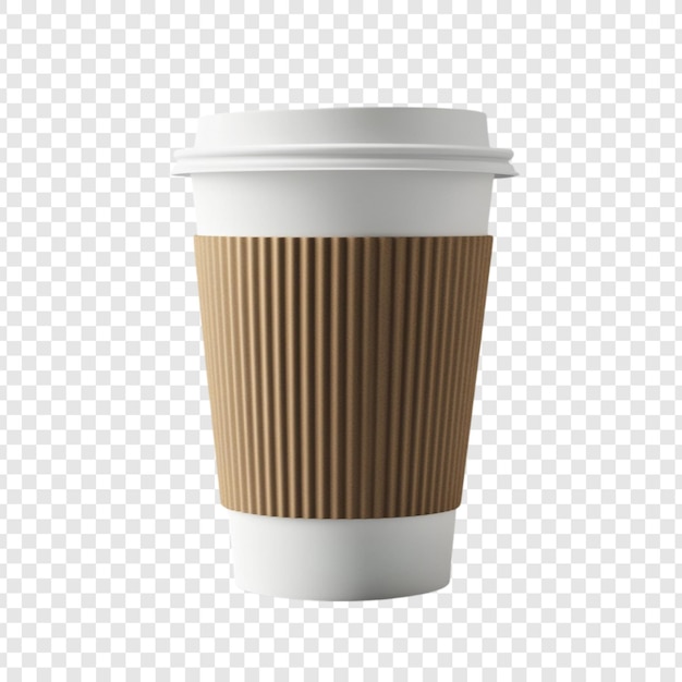 Take Away Coffee Cup Mockup Una representación en 3D de una taza de café blanca desechable con manga de cartón ideal para diseños de marcas y cafés