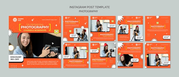 Taller de lecciones de fotografía colección de publicaciones de instagram