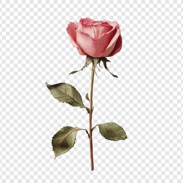El tallo botánico de una sola rosa rosa de primer plano