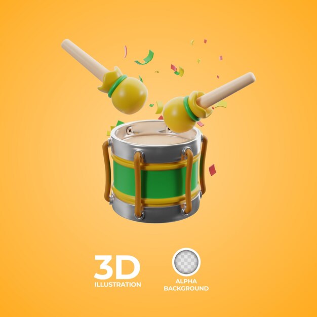 El tambor de Festa Junina con ilustraciones en 3D de confeti