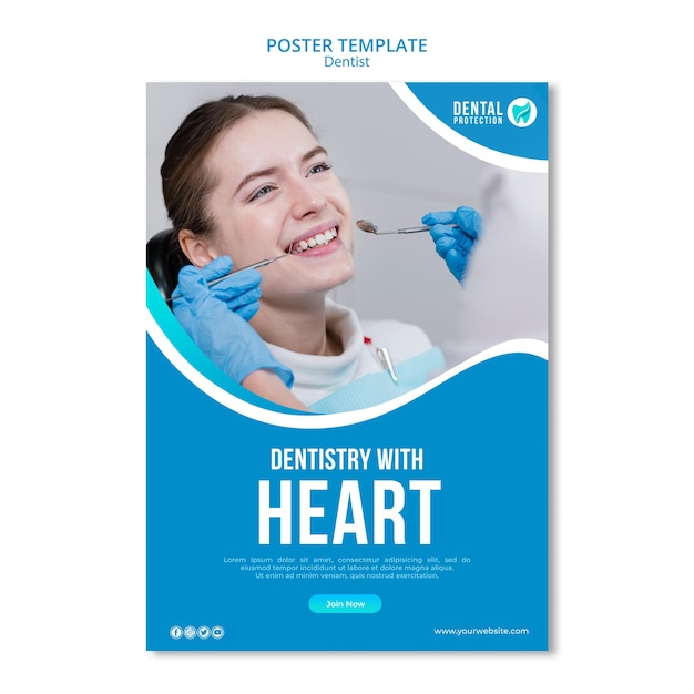 Gratis PSD tandheelkunde met hart poster sjabloon