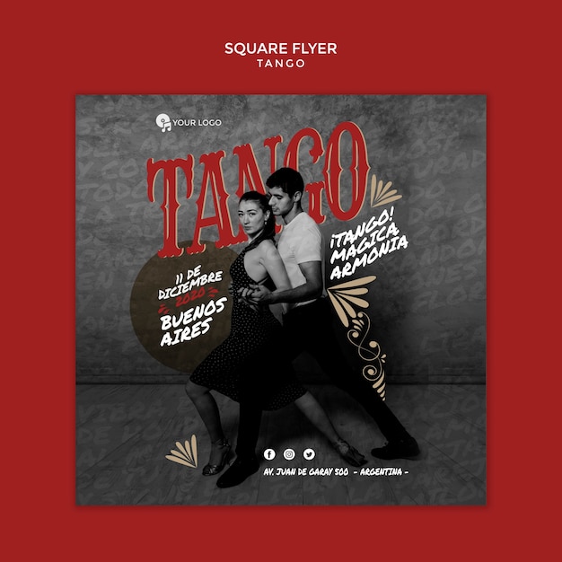 Gratis PSD tango dansers vierkante flyer-sjabloon