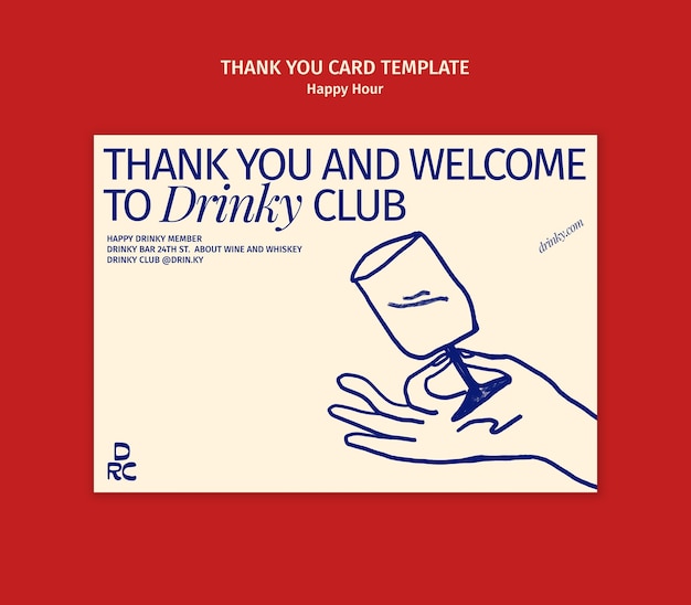 PSD gratuito tarjeta de agradecimiento dibujada a mano