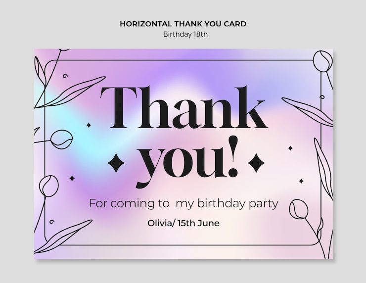 PSD gratuito tarjeta de agradecimiento floral para la fiesta de cumpleaños