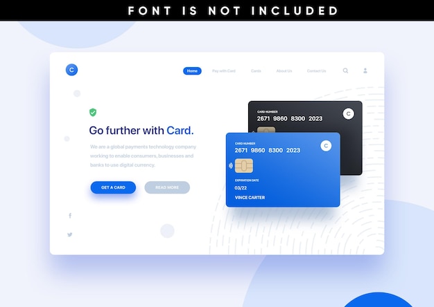 Tarjeta de crédito del sitio web de la página de destino de la plantilla