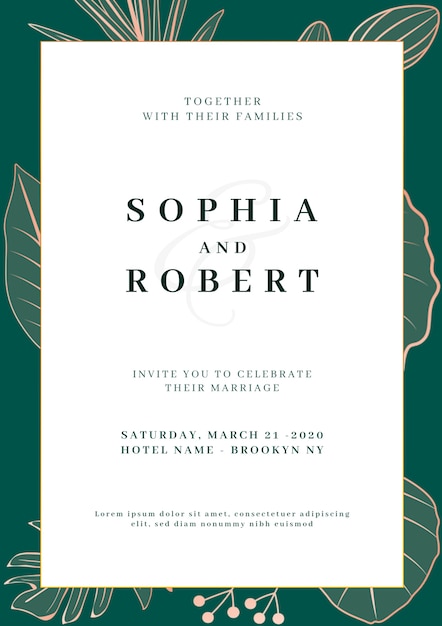 Tarjeta elegante de invitación de boda con concepto de naturaleza