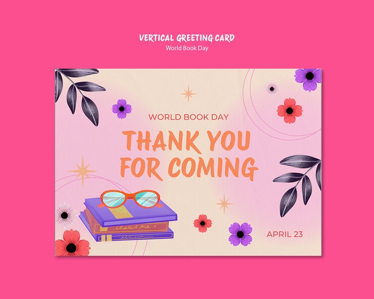 PSD gratuito tarjeta de felicitación para la celebración del día mundial del libro