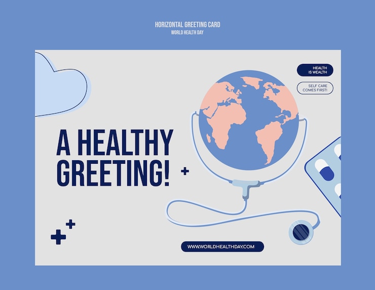 PSD gratuito tarjeta de felicitación para la celebración del día mundial de la salud