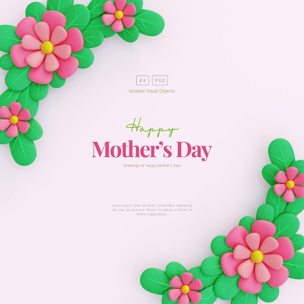 Tarjeta de felicitación del día de la madre Fondo floral con lindas flores y hojas decorativas
