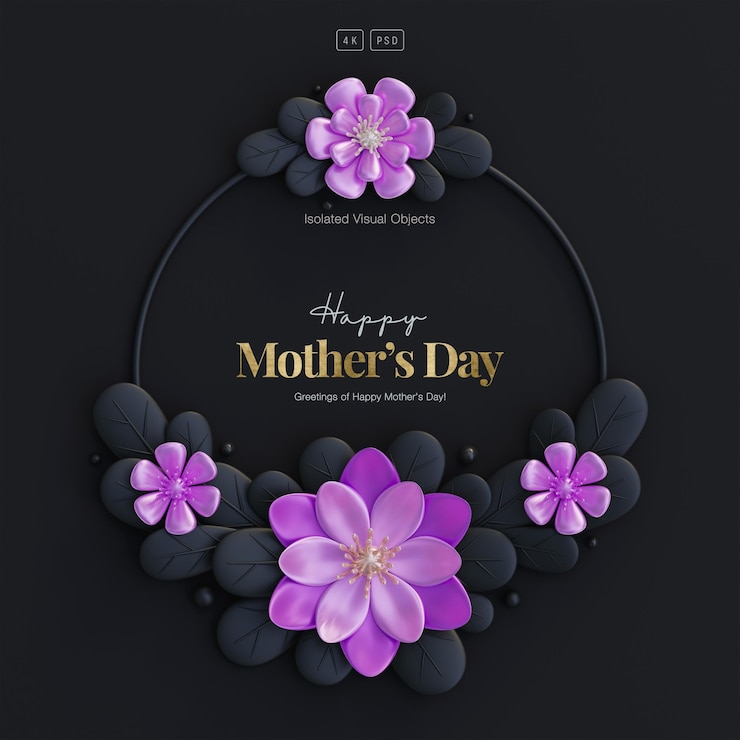 PSD gratuito tarjeta de felicitación del día de la madre fondo floral con lindas flores y hojas decorativas