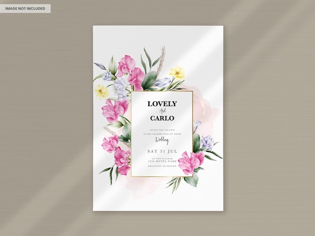 PSD gratuito tarjeta de invitación de boda floral acuarela dibujada a mano