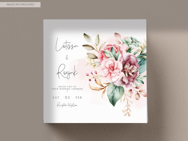 Tarjeta de invitación de boda floral acuarela dibujada a mano