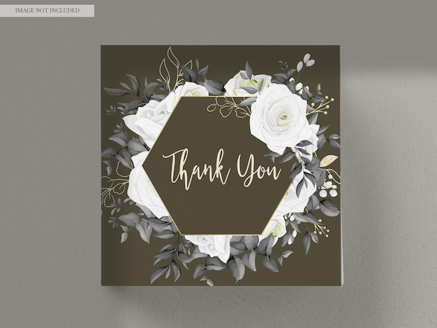 PSD gratuito tarjeta de invitación de boda floral en blanco y negro simple y elegante