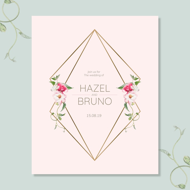 Tarjeta de invitación de boda floral maqueta