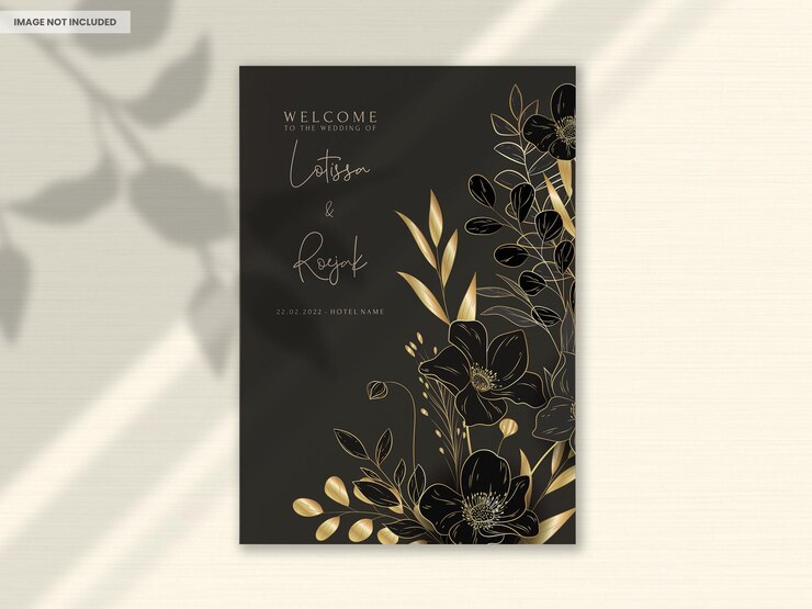 PSD gratuito tarjeta de invitación de boda floral de oro de lujo