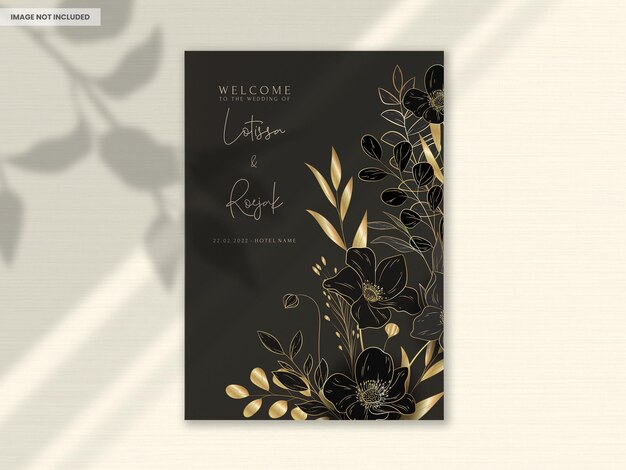 tarjeta de invitación de boda floral de oro de lujo