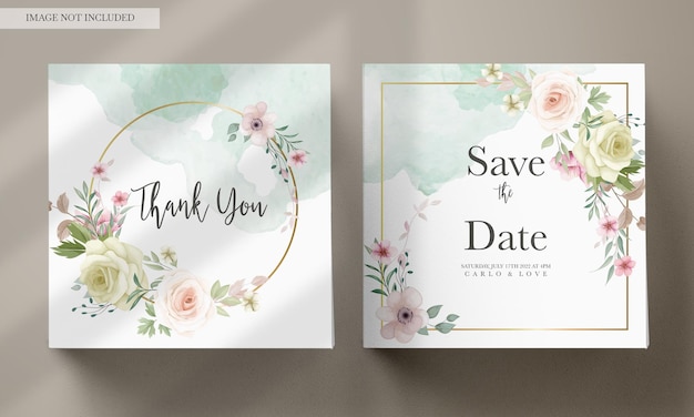 tarjeta de invitación de boda con hermosas flores dibujadas a mano
