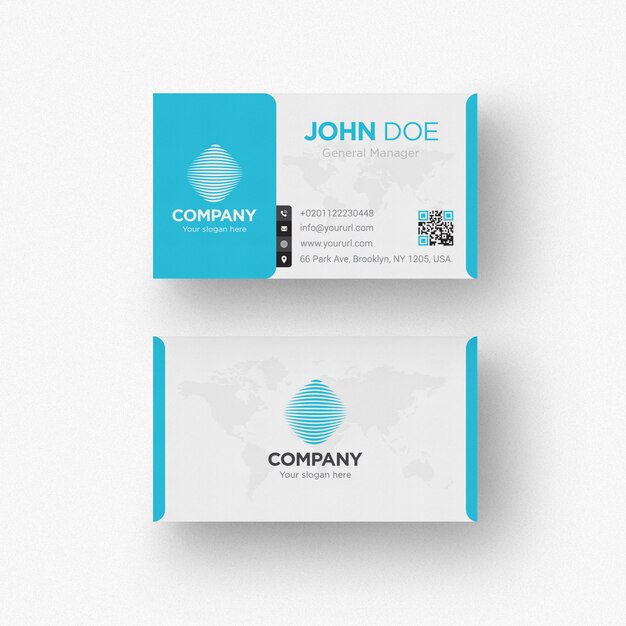 Tarjeta de negocios azul y blanca
