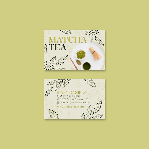 PSD gratuito la tarjeta de visita de la bebida de té matcha.