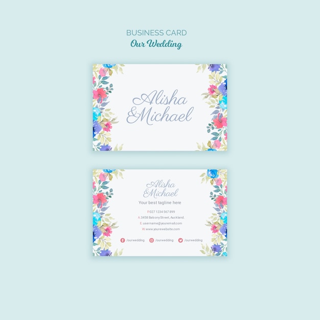 Tarjeta de visita colorida del concepto de la boda