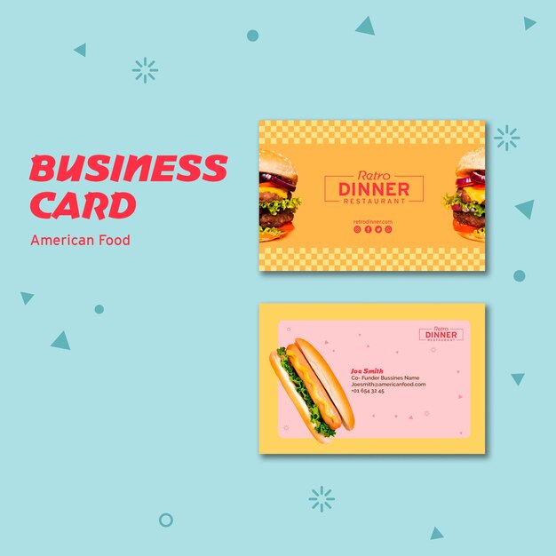 Tarjeta de visita del concepto de comida americana