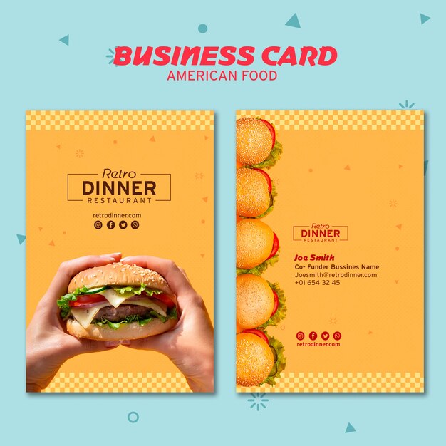 Tarjeta de visita del concepto de comida americana
