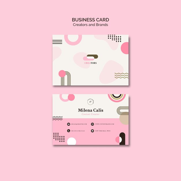 Tarjeta de visita de creadores y marcas de diseño plano.