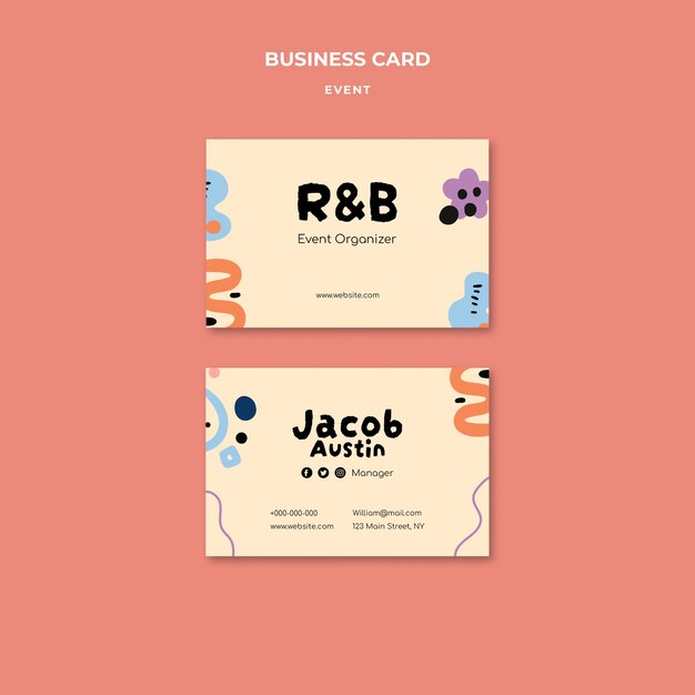 Tarjeta de visita de evento musical de diseño plano