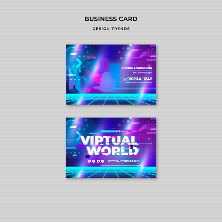 PSD gratuito tarjeta de visita del mundo virtual de neón