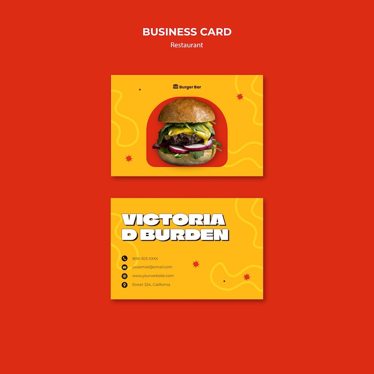 PSD gratuito tarjeta de visita de restaurante de comida deliciosa de diseño plano