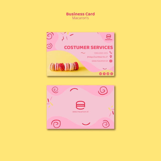 PSD gratuito tarjeta de visita de servicio al cliente de macarons