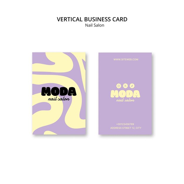 La tarjeta de visita vertical del salón de uñas de moda