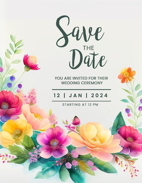 PSD gratuito tarjetas de felicitación de invitación de boda floral acuarela