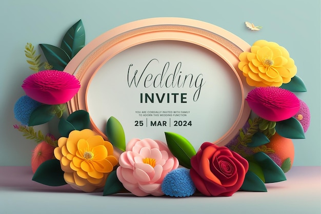 PSD gratuito tarjetas de felicitación de invitación de boda modernas de estilo floral 3d estilo vintage elegante