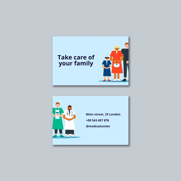 Tarjetas de visita de ayuda médica de diseño plano