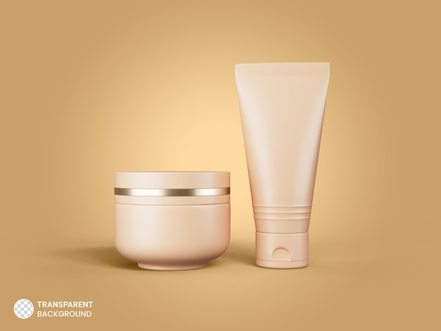 Tarro de crema cosmética con icono de tubo aislado 3d render ilustración